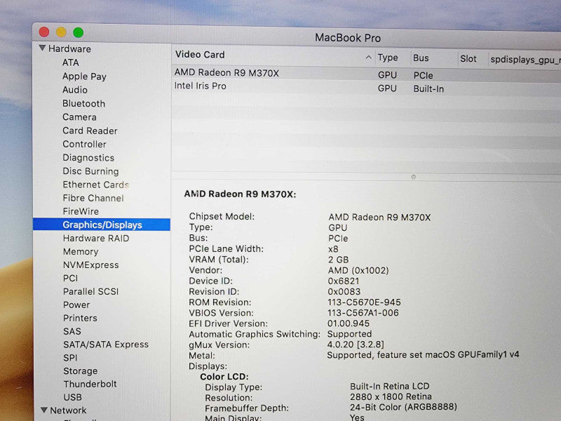 Apple MacBook Pro 2015 15\\" Core i7-4980HQ @ 2.8GHz 16GB DDR3 500GB SSD R9 M370x 2GB (