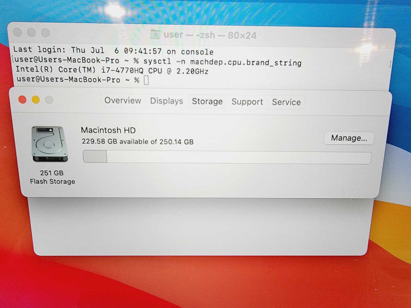 Apple Macbook Pro 2015 15\\" Core i7-4770HQ @ 2.2GHz 16GB DDR3 250GB SSD (