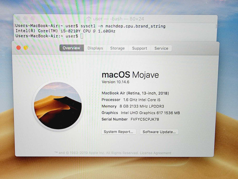 Apple Macbook Air Retina 2018 13\\" Core i5-8210Y @ 1.6GHz 8GB DDR3 250GB SSD (