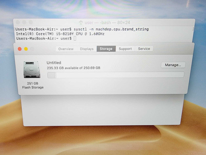 Apple Macbook Air Retina 2018 13\\" Core i5-8210Y @ 1.6GHz 8GB DDR3 250GB SSD (
