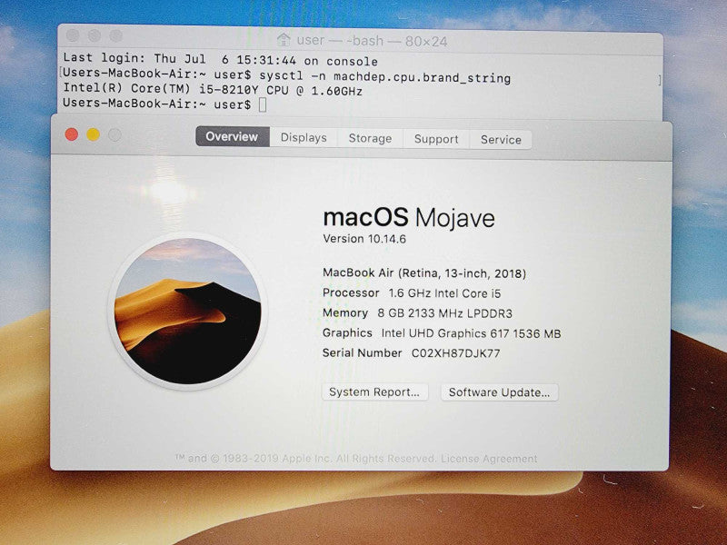 Apple Macbook Air Retina 2018 13\\" Core i5-8210Y @ 1.6GHz 8GB DDR3 120GB SSD (