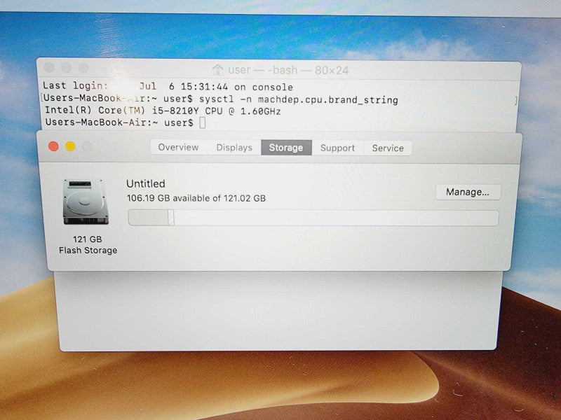 Apple Macbook Air Retina 2018 13\\" Core i5-8210Y @ 1.6GHz 8GB DDR3 120GB SSD (