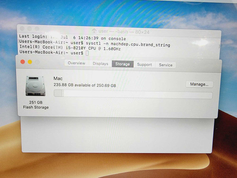 Apple Macbook Air Retina 2018 13\\" Core i5-8210Y @ 1.6GHz 8GB DDR3 250GB SSD (