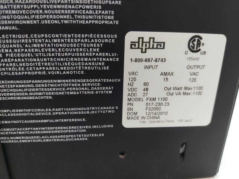 Alpha FXM1100 UPS Uninterruptible Power Supply Module Q