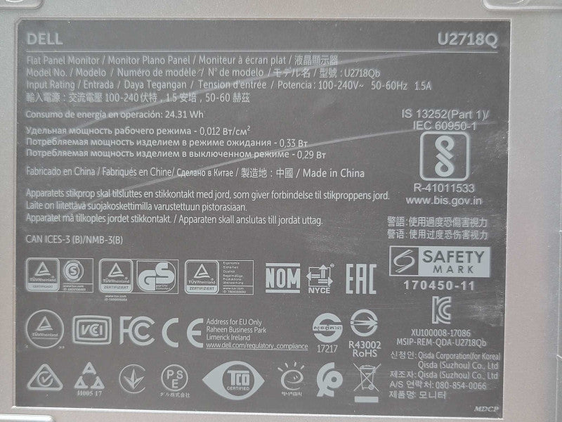 Dell Ultrasharp U2718Q 27-Inch 4K IPS Monitor - No Stand, Read _