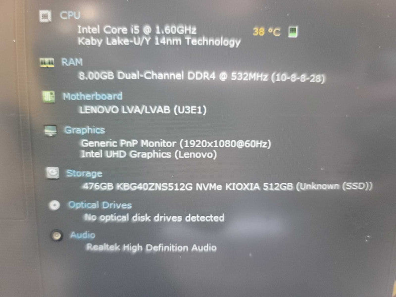 Lenovo ThinkBook 14-IML i5-10210U @ 1.60GHz, 8GB DDR4, 512GB SSD QÎ²