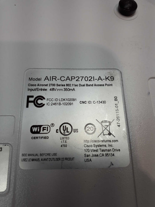 Cisco AIR-CAP2702I-A-K9 Aironet Wireless Access Point  Q&