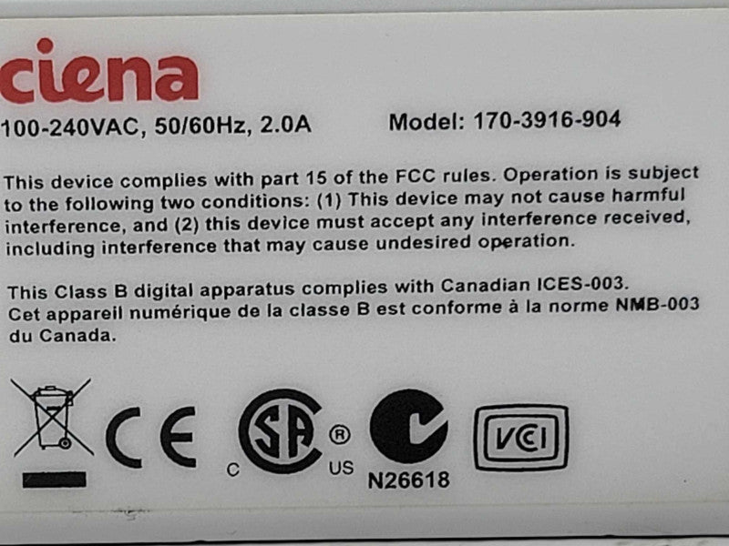Ciena 3916 series Service Switch 170-3916-904, Read Q_