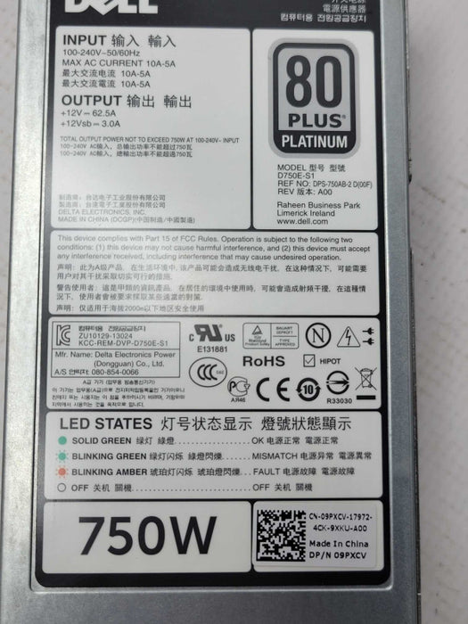 DELL Server R520 R620 R720 80 Plus Platinum 750W Power supply 09PXCV Q_
