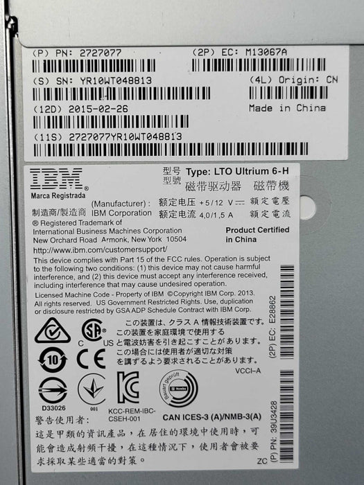 IBM LTO Ultrium 6-H  SAS HH Drive Asm 39U3428 2727077 internal tape drive Q_