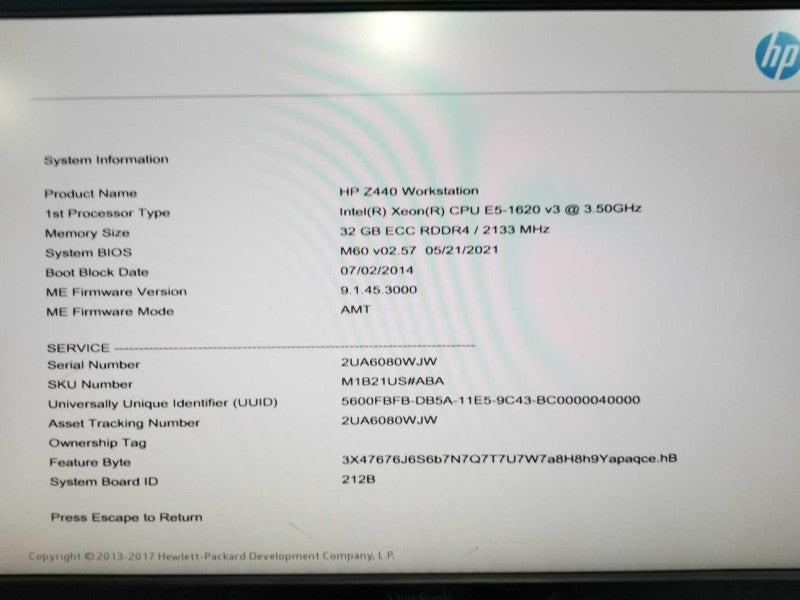 HP Z440 Workstation Xeon E5-1620 V3 @ 3.50ghz / 32gb ram / quadro K2200 GPU #