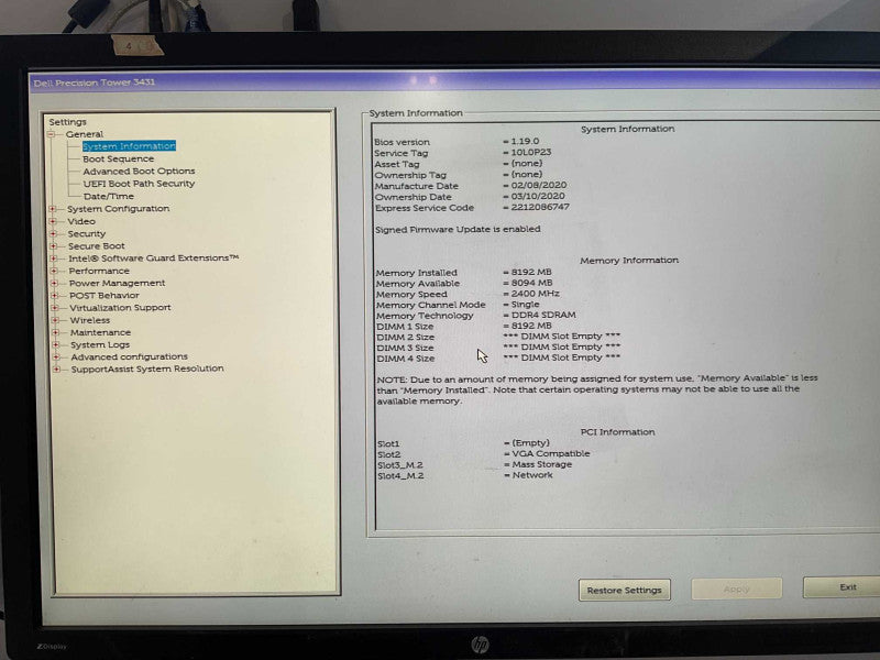 DELL Precision 3431 Intel Xeon E-2224 @3.40GHz 8GB RAM 512GB NVMe -
