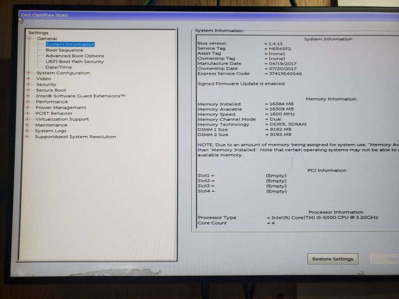 Dell Optiplex 3040 SFF i5-6500 CPU @ 3.20GHz 16GB RAM  Q