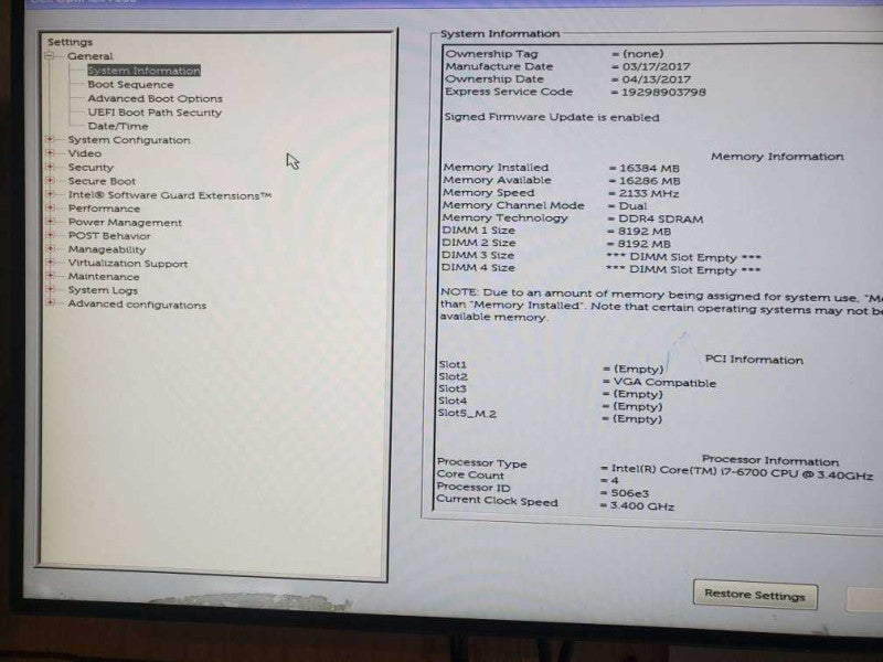 Dell OptiPlex 7050 SFF Intel i7-6700 CPU @ 3.40GHz 16GB