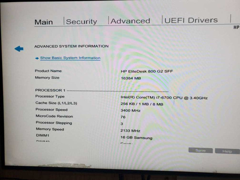 HP EliteDesk 800 G2 SFF Core i7-6700 CPU @ 3.40GHz 16GB
