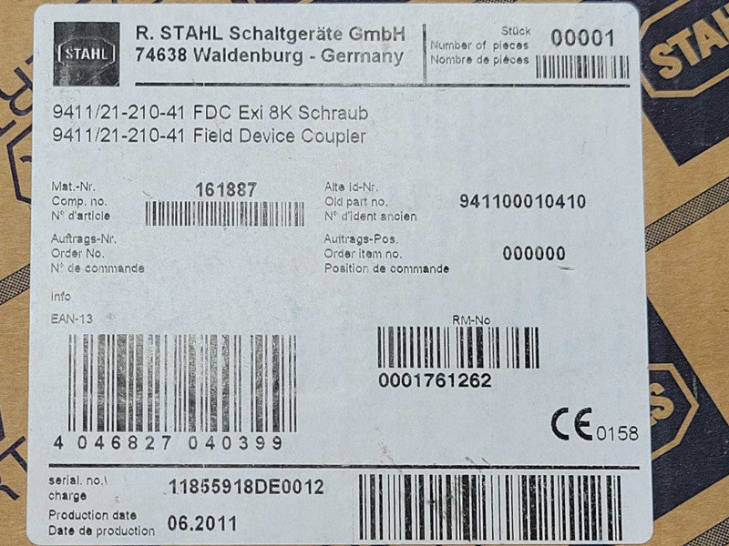 R. STAHL 9411/21-210-41 ISbus Field Device Coupler Ex e/Ex i 8 SPUR _