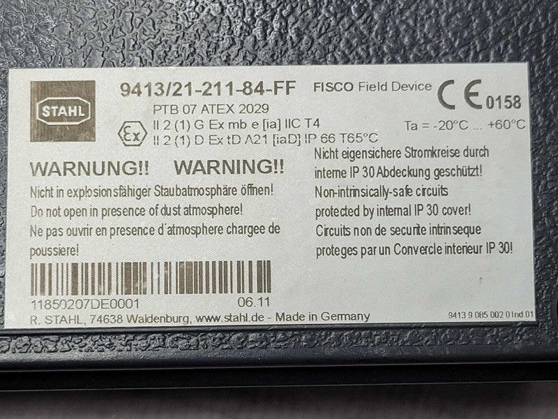 STAHL 9413/21-211-84-FF Fisco Field Devices PTB 07 ATEX 2029 _
