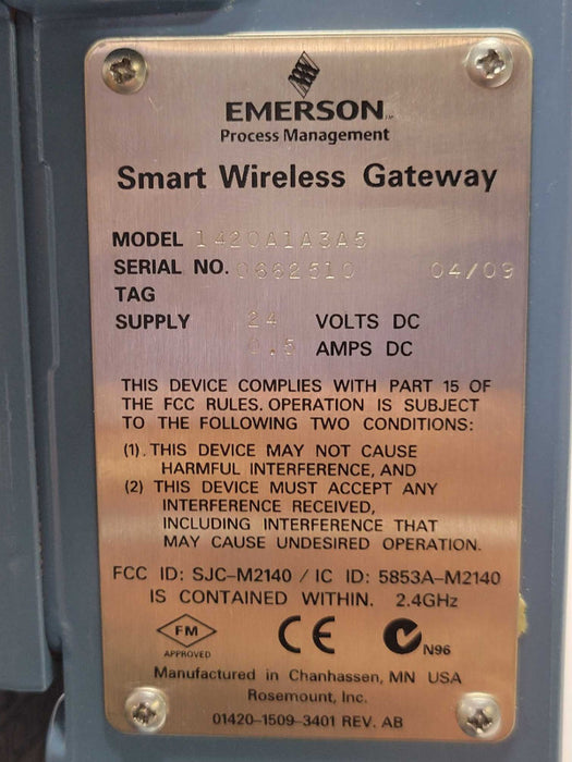 Emerson Smart Wireless Gateway 1420A1A3A5 Process Management _