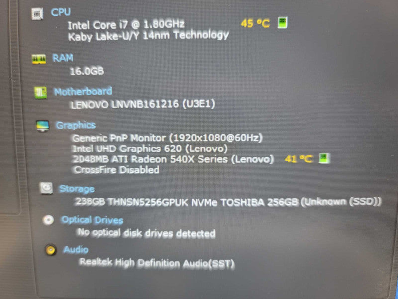 Lenovo ThinkBook 14s-IWL i7-8565 16GB DDR4, 256GB SSD **NO BATTERY Î²