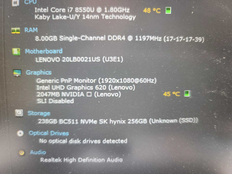 Lenovo ThinkPad P52s i7-8550U, 8GB DDR4, 2GB NVidia Quadro P500,  256GB SSD Î²