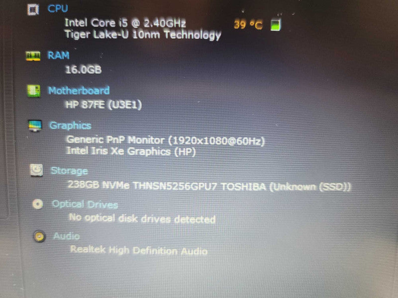 HP 15-dy2088ca Intel Core i5-1135G7, 16GB DDR4, 256GB SSD Î²