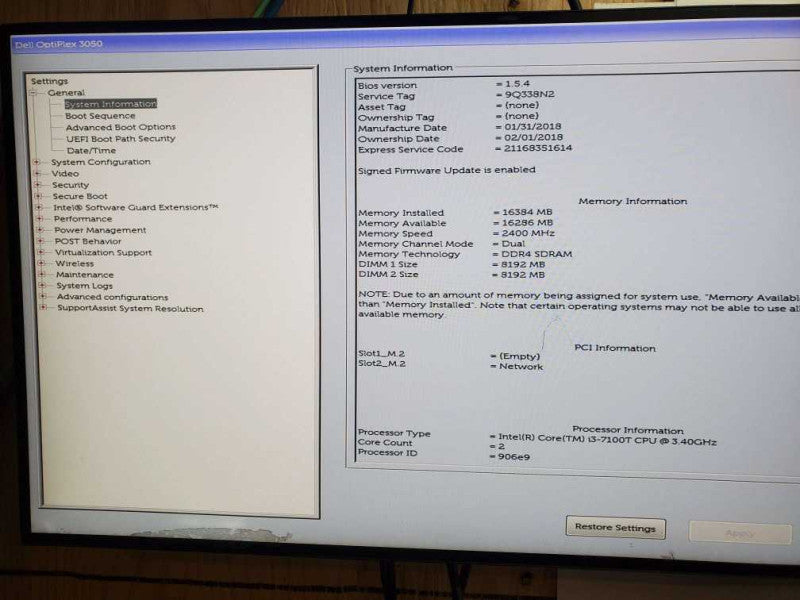 Dell OptiPlex 3050 USFF Intel i3-7100T CPU @ 3.40GHz 16GB  DDR4 RAM