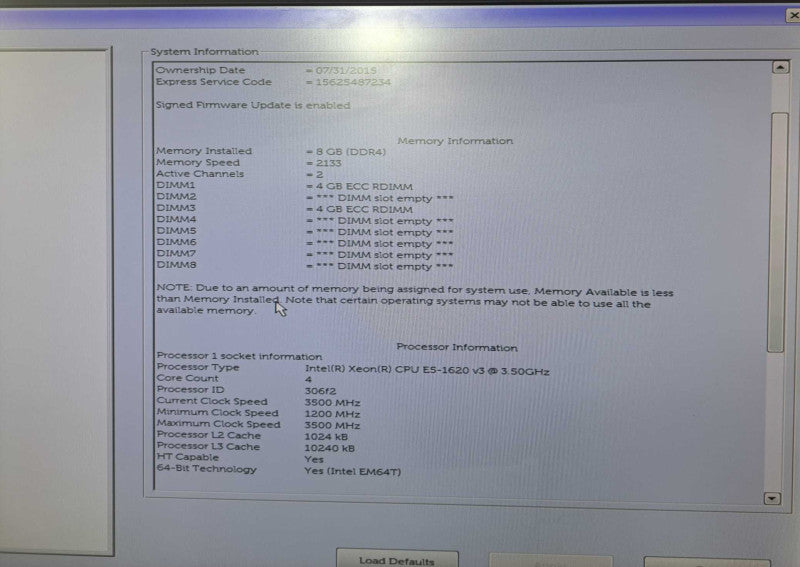 Dell Precision 5810 WS 1x Xeon E5-1620 v3 @ 3.50GHz 8GB DDR4 K4200 GPU )