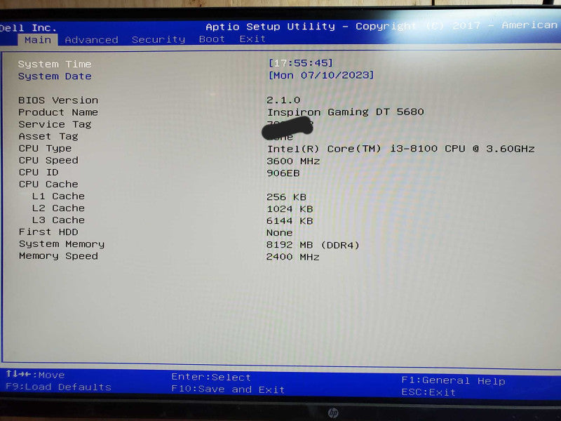 Dell Inspiron Gaming DT 5680 - Intel i3-8100 @ 3.60 GHZ 8GB DDR4