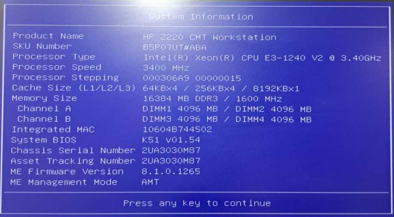 HP Z220 Workstation 1x Xeon E3-1240 V2  @ 3.40GHz 16GB No HDD Quadro 2000 GPU )