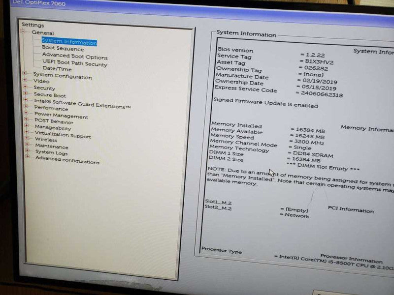 Dell OptiPlex 7060 USFF Intel i5-8500T CPU @ 2.10GHz 16GB  DDR4 RAM