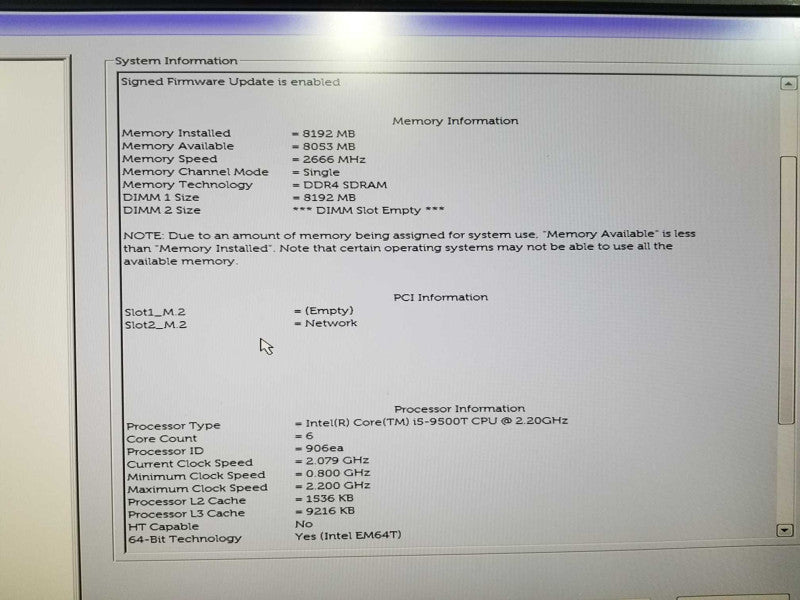Dell Optiplex 7070 SFF Core i5-9500T @ 2.20ghz / 8gb ram / READ #