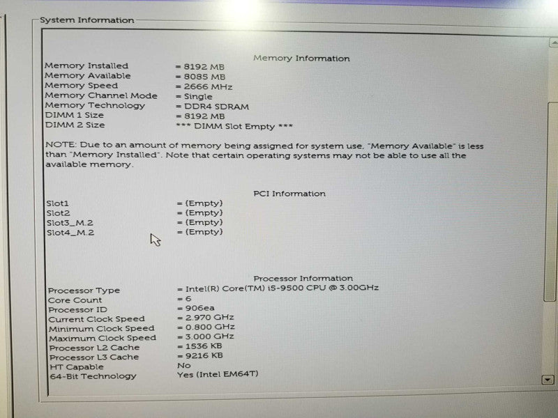 Dell Optiplex 3070 i5-9500 @ 3.00ghz / 8gb ram / READ #