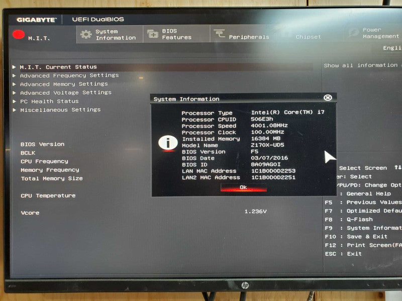 Gigabyte GA-Z170x-UD5 Motherboard with Intel i7-6700 @ 3.40 GHZ 16GB DDR4