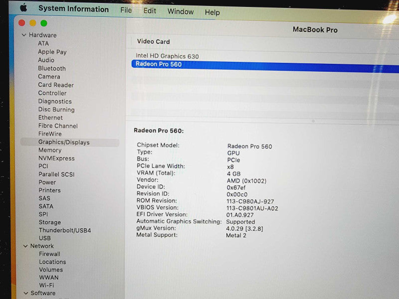 Apple Macbook 2017 15\\" Core i7-7820HQ @ 2.9GHz 16GB DDR3 500GB SSD Radeon 560 4GB (