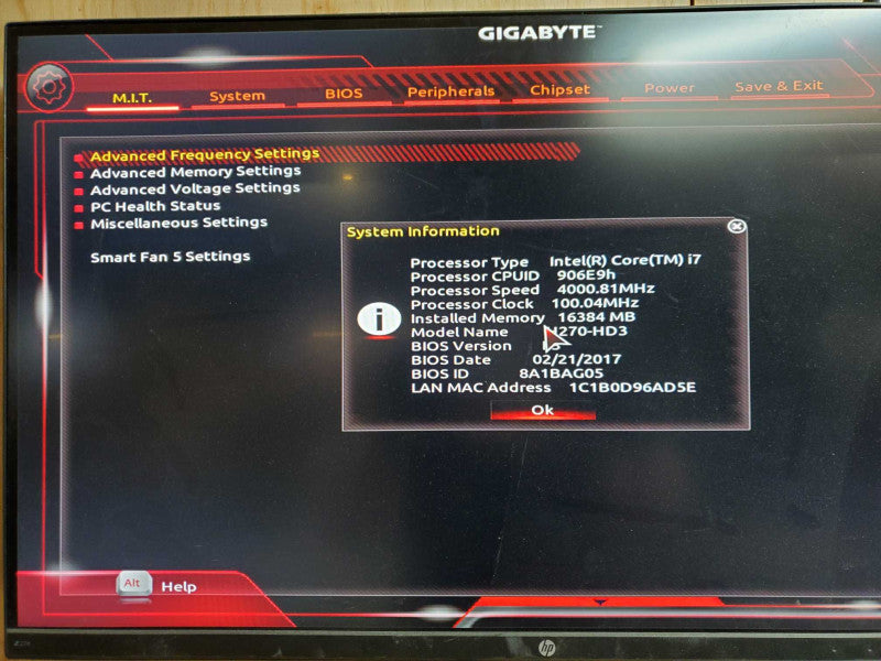 Gigabyte GA-H270-HD3 Motherboard with intel i7-7700 @ 3.60 GHZ 16GB DDR4