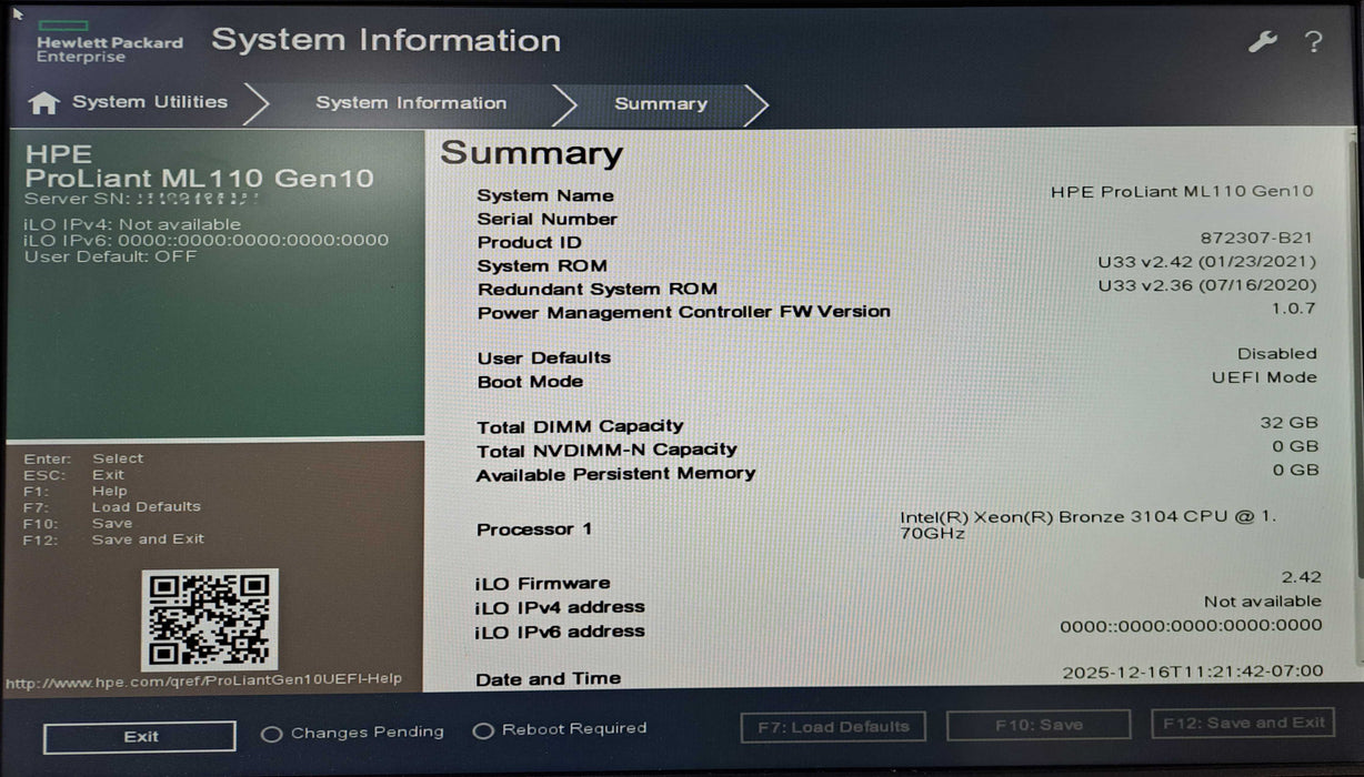 HP ProLiant ML110 Gen10 | Xeon Bronze 3104, 32GB DDR4, E208i-p SR, 8x 3.5" )