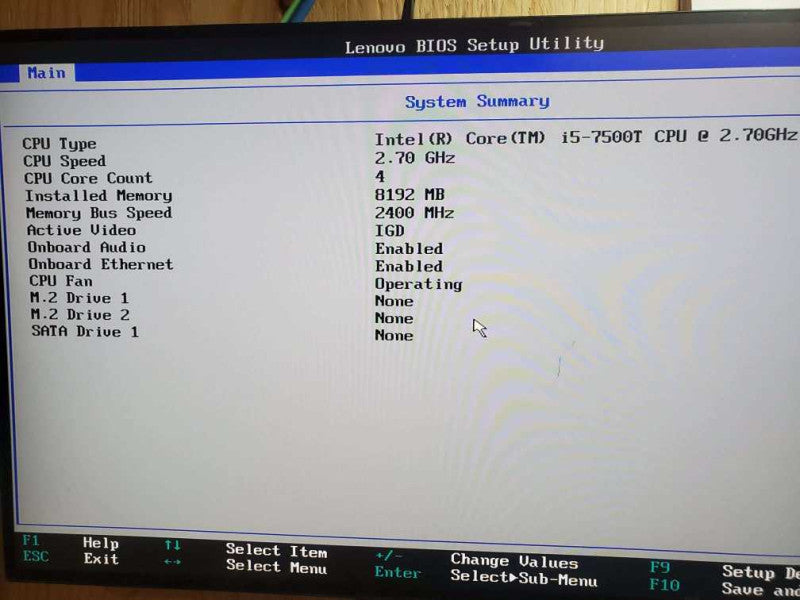 Lenovo ThinkCentre M710q Core i5-7500T CPU @  2.70GHz  8GB DDR4 Ram