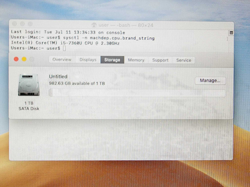 Apple iMac 2017 21.5\\" Core i5-7360U @ 2.3GHz 8GB DDR4 1TB HDD (