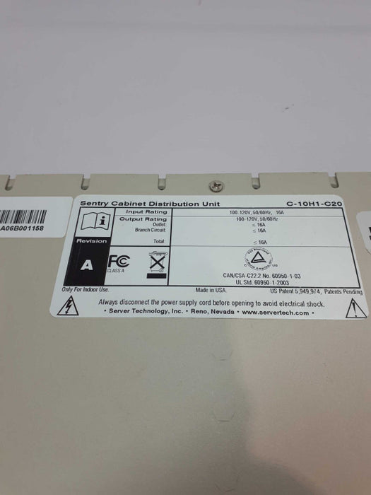 Sentry C-10H1-C20 Metered Cabinet Distribution Unit &