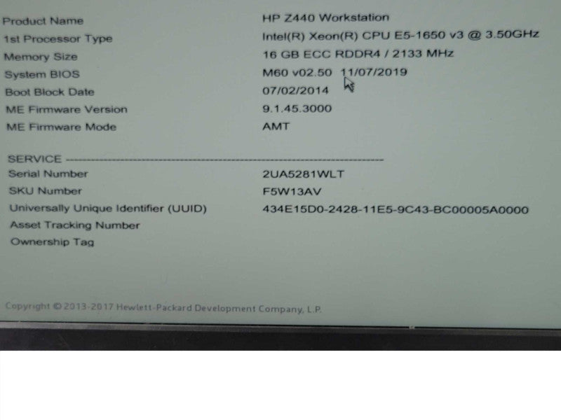 HP Z440 WS, Xeon E5-1650v3 3.5GHz, 16GB ECC DDR4, No GPU/HDD Read _