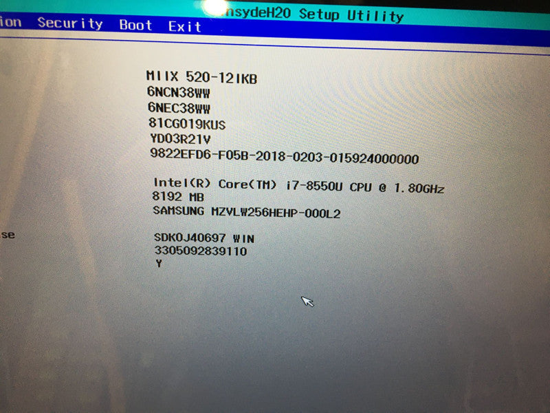 Lenovo MIIX 520-12IKB Tablet Intel i7-8550U 1.8GHz 8GB RAM 256GB SSD Q