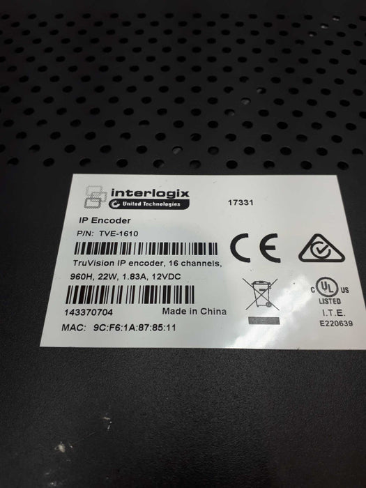 INTERLOGIX IP VIDEO ENCODER TRUEVISION TVE-1610 16 CHANNELS  &