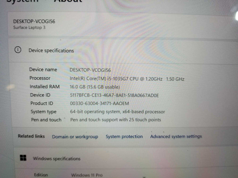 surface laptop 1868 i5-1035G7 @ 1.20ghz / 16gb ram / 256gb ssd / READ #