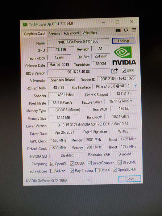 Geforce GTX 1660 6gb