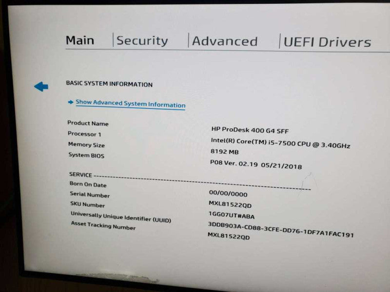 HP ProDesk 400 G4 SFF i5-7500 CPU @ 3.4GHz 8GB RAM Q