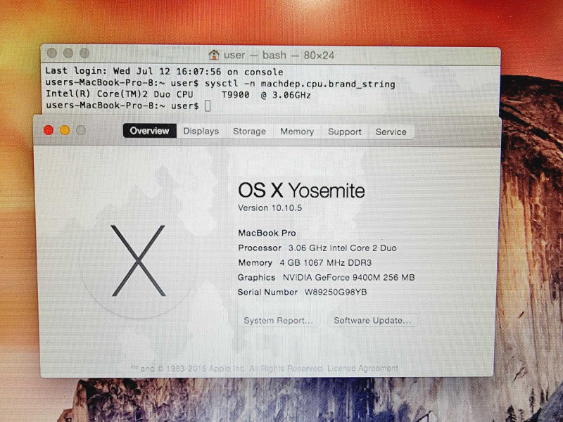 Apple Macbook Pro 2009 17\\" Core 2 Duo T9900 @ 3.06GHz 4GB DDR3 500GB SSD (