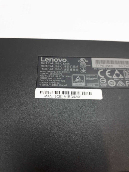 Lenovo Thinkpad USB-C Dock  Docking Station 40A9 DK1633 &
