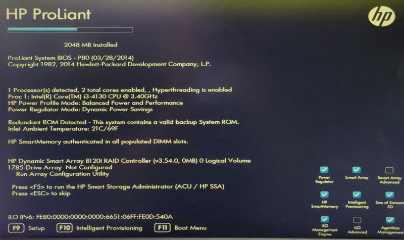 HP ProLiant DL320e Gen8, i3-4130 4GB DDR3 B120i, 2x 500GB 7.2k SATA