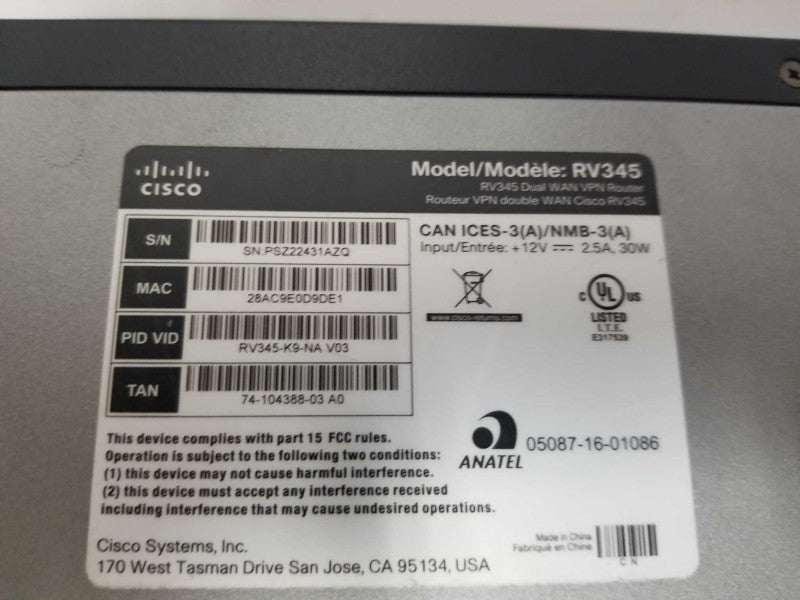 Cisco RV345 16-Port Gigabit Router with Dual WAN - Reset Default #