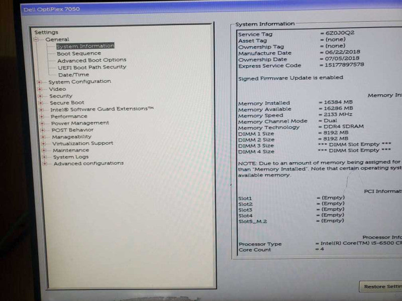 Dell Optiplex 7050 SFF i5-6500 CPU @ 3.20GHz 16GB DDR4 Ram Q